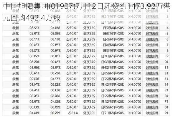 中国旭阳集团(01907)7月12日耗资约1473.92万港元回购492.4万股