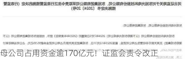 母公司占用资金逾170亿元！证监会责令改正