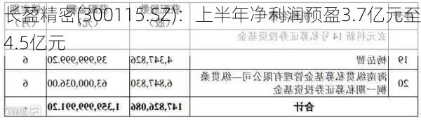 长盈精密(300115.SZ)：上半年净利润预盈3.7亿元至4.5亿元