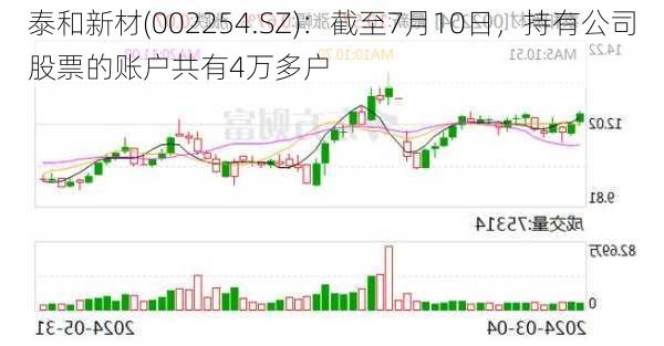 泰和新材(002254.SZ)：截至7月10日，持有公司股票的账户共有4万多户