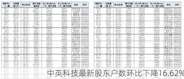 中英科技最新股东户数环比下降16.62%