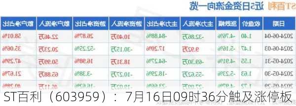 ST百利（603959）：7月16日09时36分触及涨停板