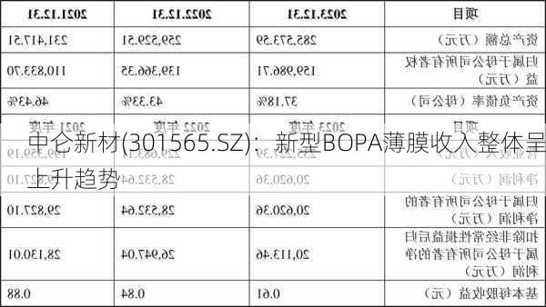 中仑新材(301565.SZ)：新型BOPA薄膜收入整体呈上升趋势