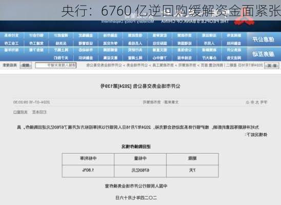 央行：6760 亿逆回购缓解资金面紧张