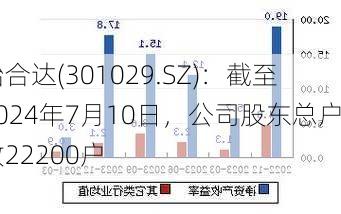 怡合达(301029.SZ)：截至2024年7月10日，公司股东总户数22200户