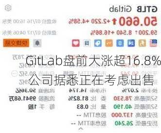 GitLab盘前大涨超16.8% 公司据悉正在考虑出售