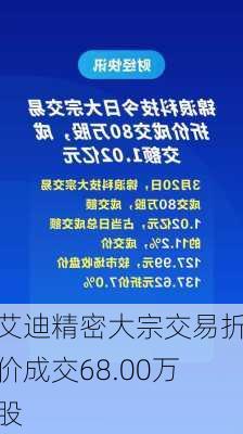 艾迪精密大宗交易折价成交68.00万股