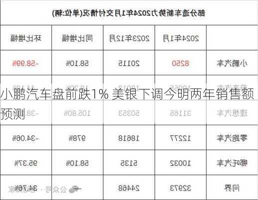 小鹏汽车盘前跌1% 美银下调今明两年销售额预测