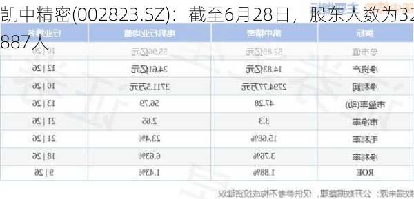 凯中精密(002823.SZ)：截至6月28日，股东人数为32887人