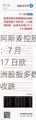 阿斯麦控股：7 月 17 日欧洲股指多数收跌