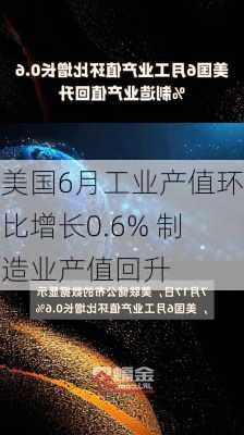 美国6月工业产值环比增长0.6% 制造业产值回升