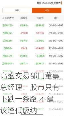 高盛交易部门董事总经理：股市只有下跌一条路 不建议逢低吸纳