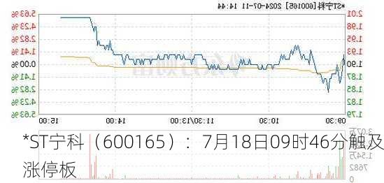 *ST宁科（600165）：7月18日09时46分触及涨停板