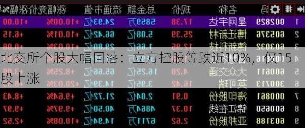 北交所个股大幅回落：立方控股等跌近10%，仅15股上涨