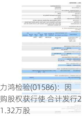 力鸿检验(01586)：因购股权获行使 合计发行211.32万股