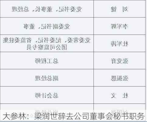 大参林：梁润世辞去公司董事会秘书职务