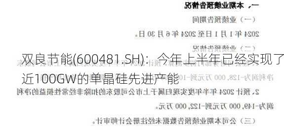 双良节能(600481.SH)：今年上半年已经实现了近100GW的单晶硅先进产能