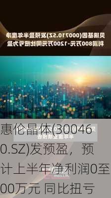 惠伦晶体(300460.SZ)发预盈，预计上半年净利润0至500万元 同比扭亏