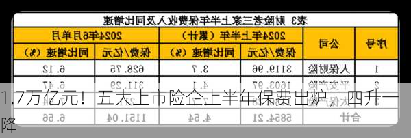 1.7万亿元！五大上市险企上半年保费出炉，四升一降