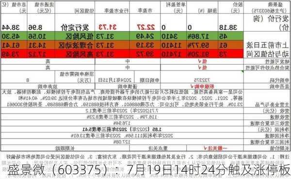 盛景微（603375）：7月19日14时24分触及涨停板