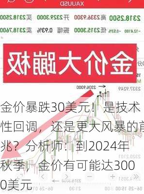 金价暴跌30美元！是技术性回调，还是更大风暴的前兆？分析师：到2024年秋季，金价有可能达3000美元