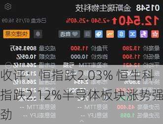 收评：恒指跌2.03% 恒生科指跌2.12%半导体板块涨势强劲