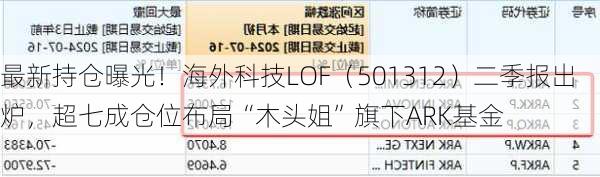 最新持仓曝光！海外科技LOF（501312）二季报出炉，超七成仓位布局“木头姐”旗下ARK基金