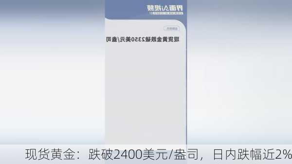 现货黄金：跌破2400美元/盎司，日内跌幅近2%