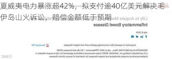 夏威夷电力暴涨超42%，拟支付逾40亿美元解决毛伊岛山火诉讼，赔偿金额低于预期