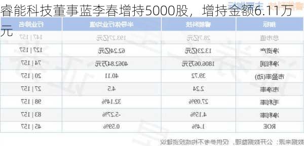 睿能科技董事蓝李春增持5000股，增持金额6.11万元