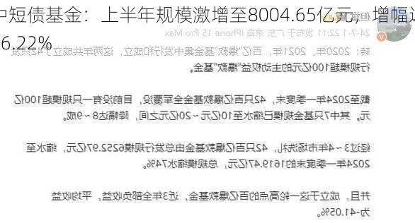 中短债基金：上半年规模激增至8004.65亿元，增幅达56.22%