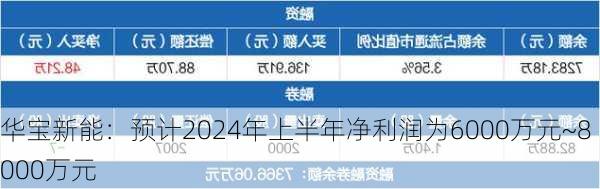 华宝新能：预计2024年上半年净利润为6000万元~8000万元