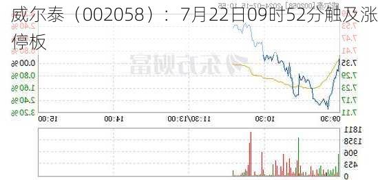 威尔泰（002058）：7月22日09时52分触及涨停板