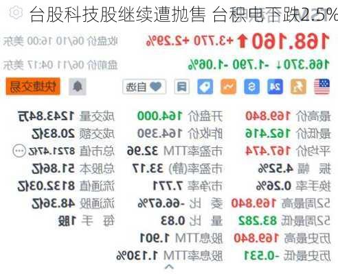 台股科技股继续遭抛售 台积电下跌2.5%