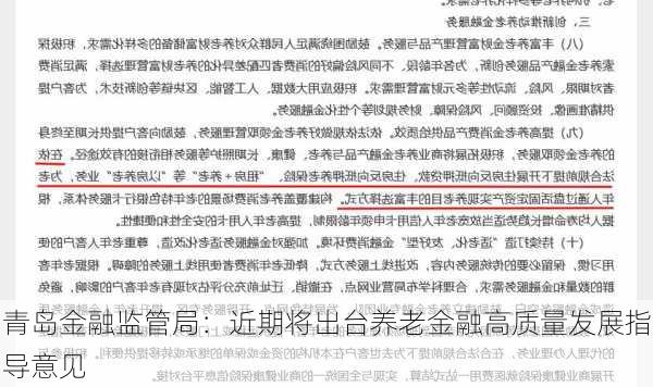 青岛金融监管局：近期将出台养老金融高质量发展指导意见