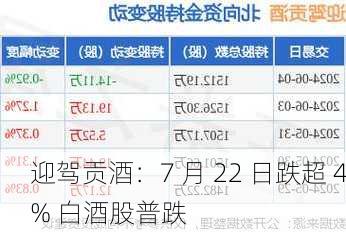 迎驾贡酒：7 月 22 日跌超 4% 白酒股普跌