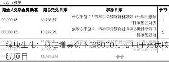 绿康生化：拟定增募资不超8000万元 用于光伏胶膜项目