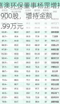 嘉澳环保董事杨罡增持1900股，增持金额3.99万元