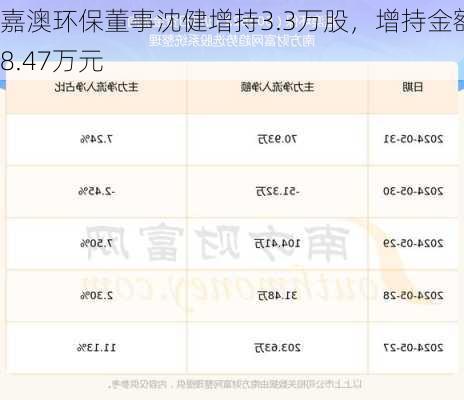 嘉澳环保董事沈健增持3.3万股，增持金额68.47万元