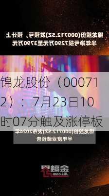 锦龙股份（000712）：7月23日10时07分触及涨停板