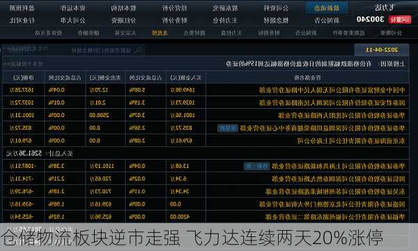 仓储物流板块逆市走强 飞力达连续两天20%涨停