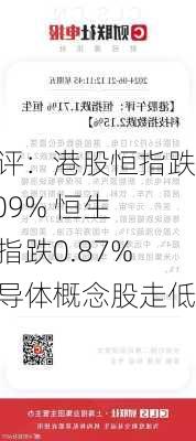 午评：港股恒指跌0.09% 恒生科指跌0.87%半导体概念股走低