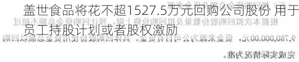 盖世食品将花不超1527.5万元回购公司股份 用于员工持股计划或者股权激励