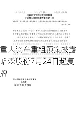 重大资产重组预案披露 哈森股份7月24日起复牌