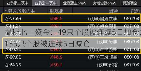 揭秘北上资金：49只个股被连续5日加仓；135只个股被连续5日减仓