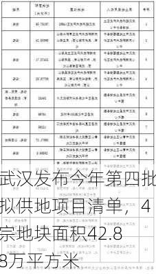 武汉发布今年第四批拟供地项目清单，4宗地块面积42.88万平方米