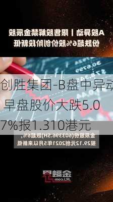 创胜集团-B盘中异动 早盘股价大跌5.07%报1.310港元