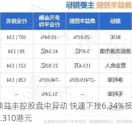 鼎益丰控股盘中异动 快速下挫6.34%报0.310港元