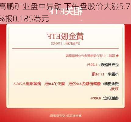 高鹏矿业盘中异动 下午盘股价大涨5.71%报0.185港元