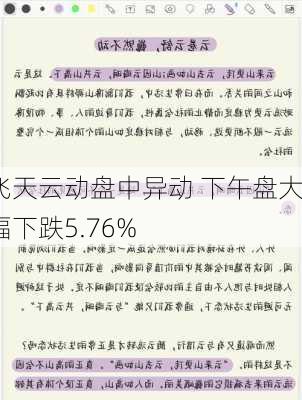 飞天云动盘中异动 下午盘大幅下跌5.76%